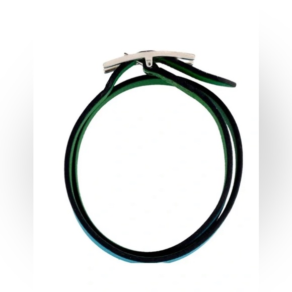 Hermes Leather Behapi Double Tour Reversible Bracelet in Green and Teal - Picture 6 of 7